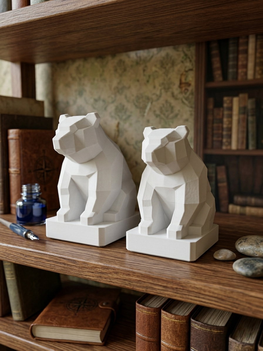 Statuina orso in stampa 3D come soprammobile da scrivania, design low-poly