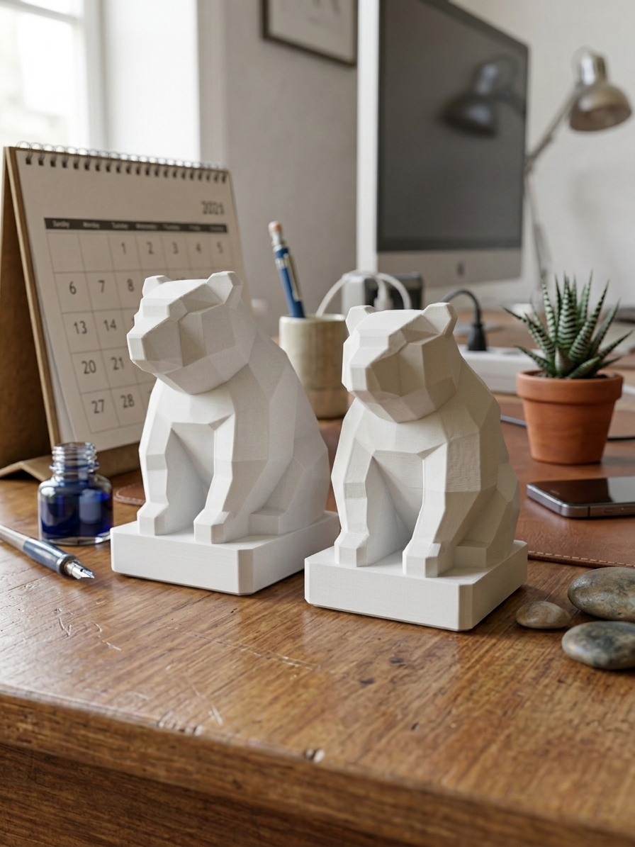 Dettaglio della finitura low-poly della statuina orso stampata in 3D in PLA
