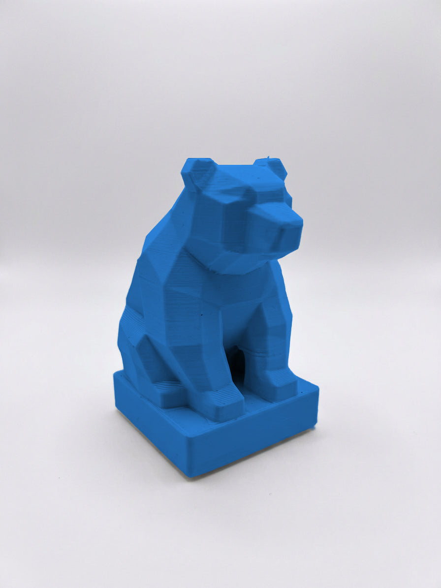 Statuina orso blu in stampa 3D PLA, totem animale low-poly da collezione