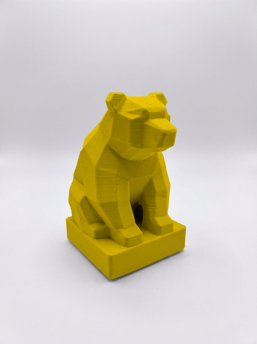 Statuina orso giallo in stampa 3D PLA, totem animale low-poly da collezione