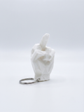 Portachiavi Dito Medio bianco in stampa 3D PLA, portachiavi di design low-poly