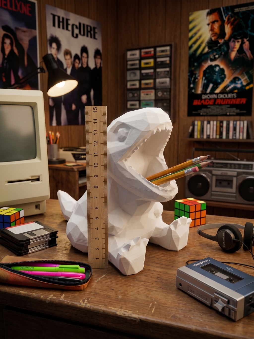 Portapenne Dino T-Rex ambientato sulla scrivania 2