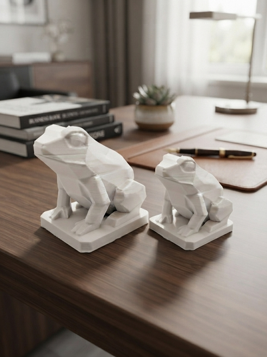 Statuina rana low-poly, totem animale stampato in 3D made in Italy