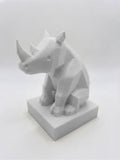Statuina rinoceronte bianco in stampa 3D PLA, totem animale low-poly da collezione