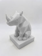 Statuina rinoceronte bianco in stampa 3D PLA, totem animale low-poly da collezione