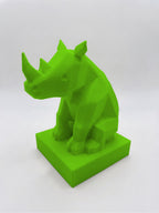 Statuina rinoceronte verde in stampa 3D PLA, totem animale low-poly da collezione