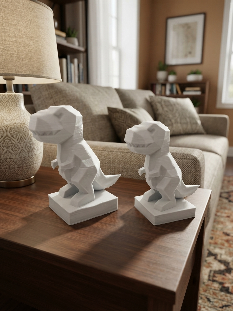 Statuina t-rex in stampa 3D come soprammobile da scrivania, design low-poly