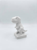 Statuina t-rex bianco in stampa 3D PLA, totem animale low-poly da collezione