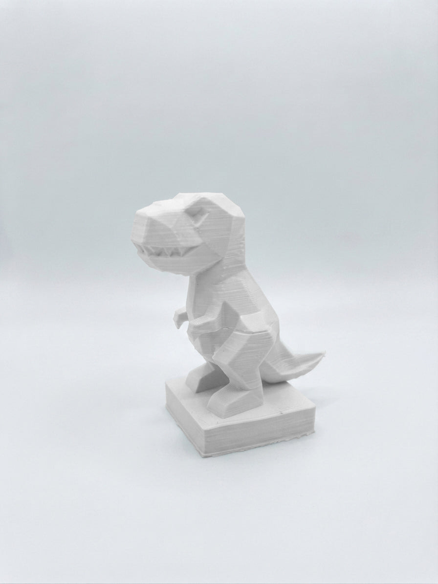 Statuina t-rex bianco in stampa 3D PLA, totem animale low-poly da collezione