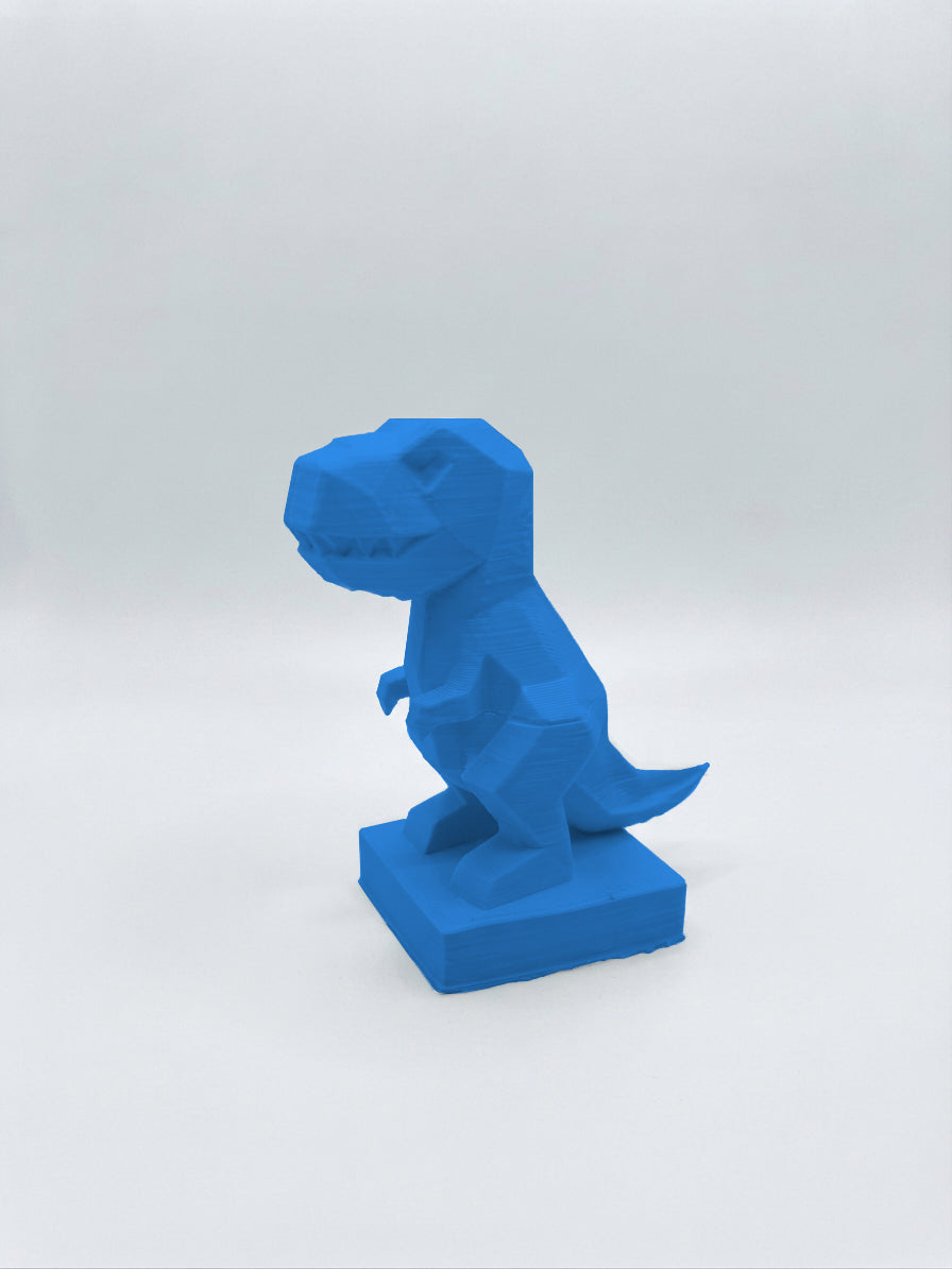 Statuina t-rex blu in stampa 3D PLA, totem animale low-poly da collezione