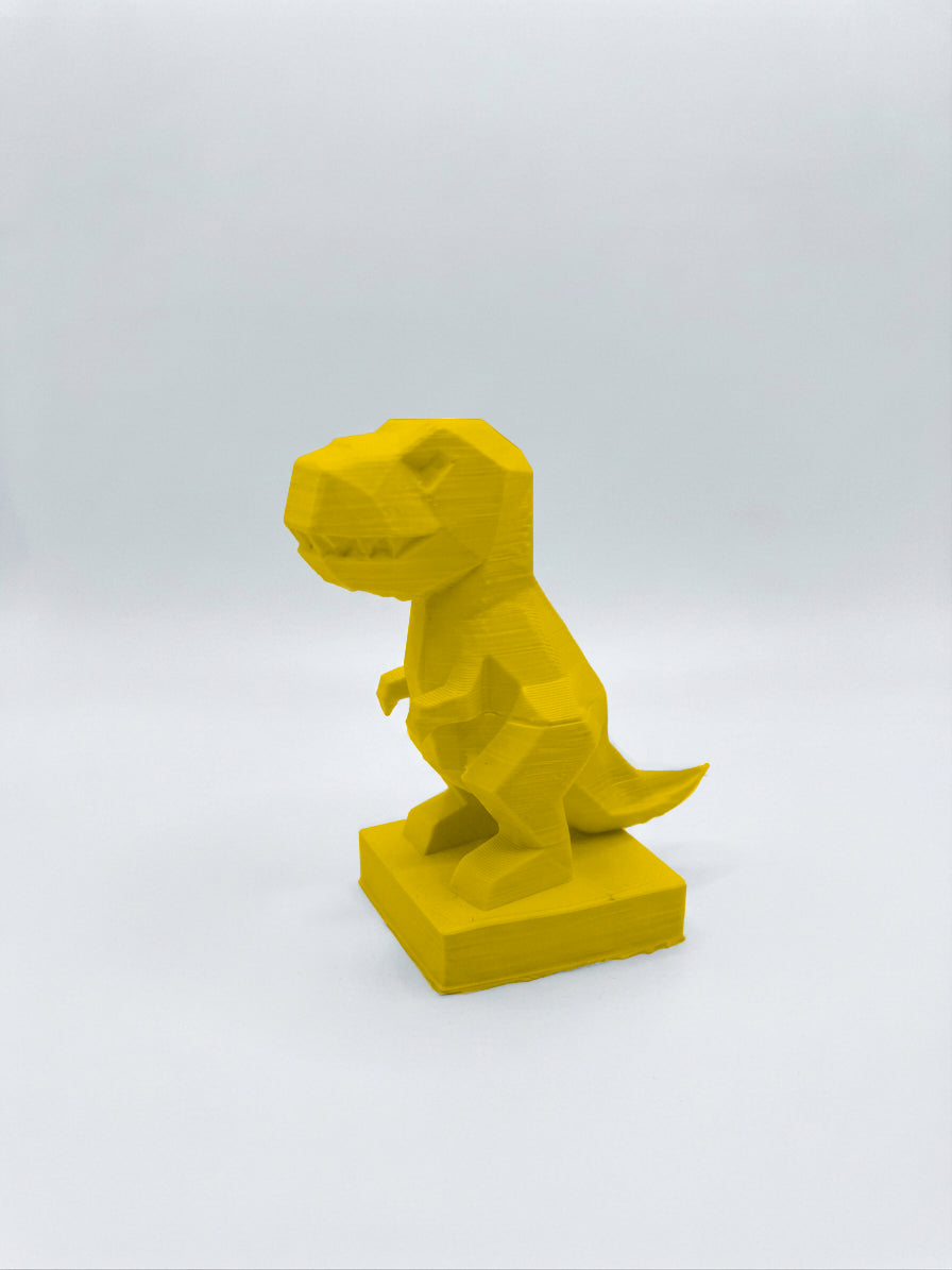 Statuina t-rex giallo in stampa 3D PLA, totem animale low-poly da collezione