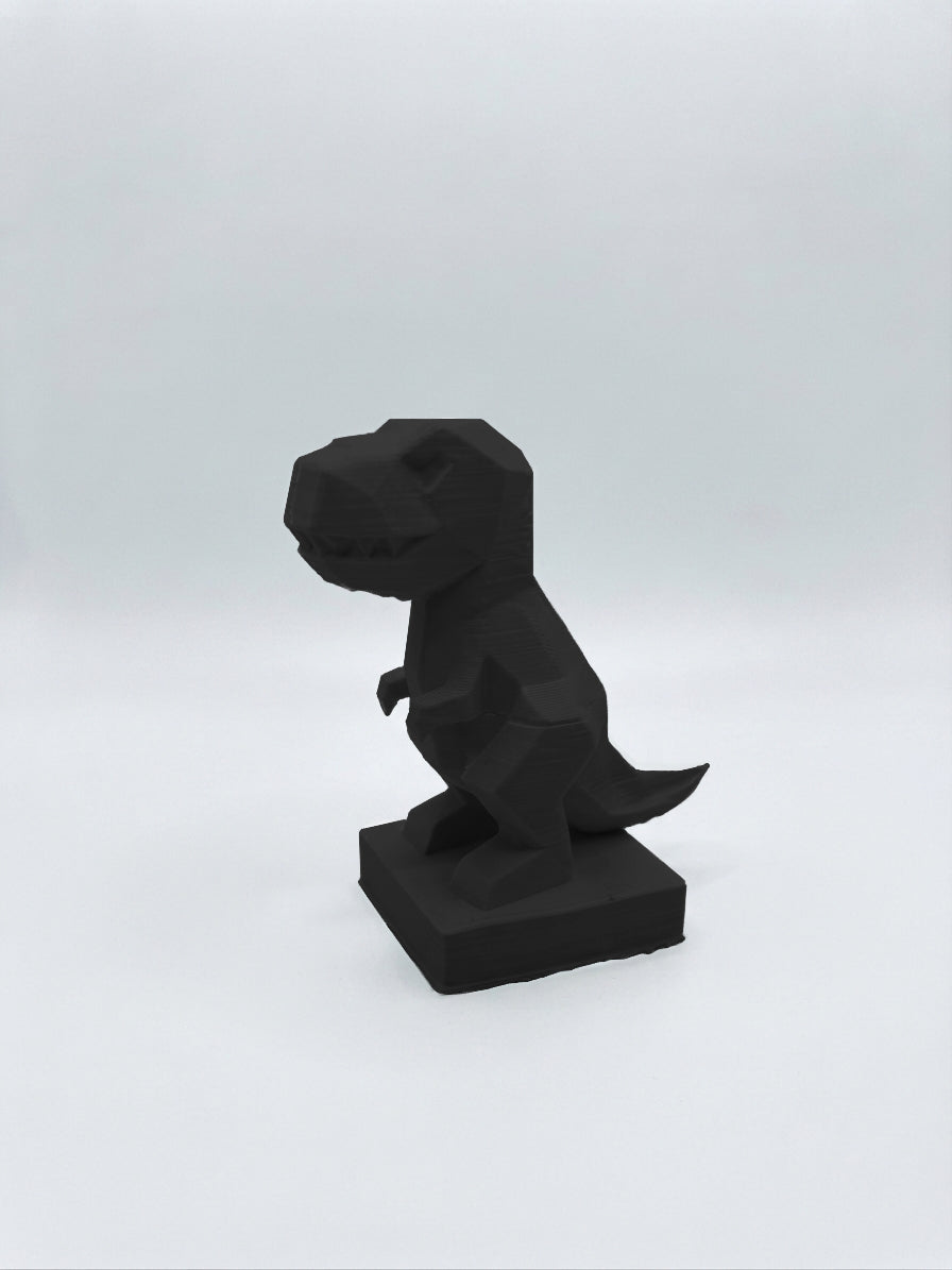 Statuina t-rex nero in stampa 3D PLA, totem animale low-poly da collezione