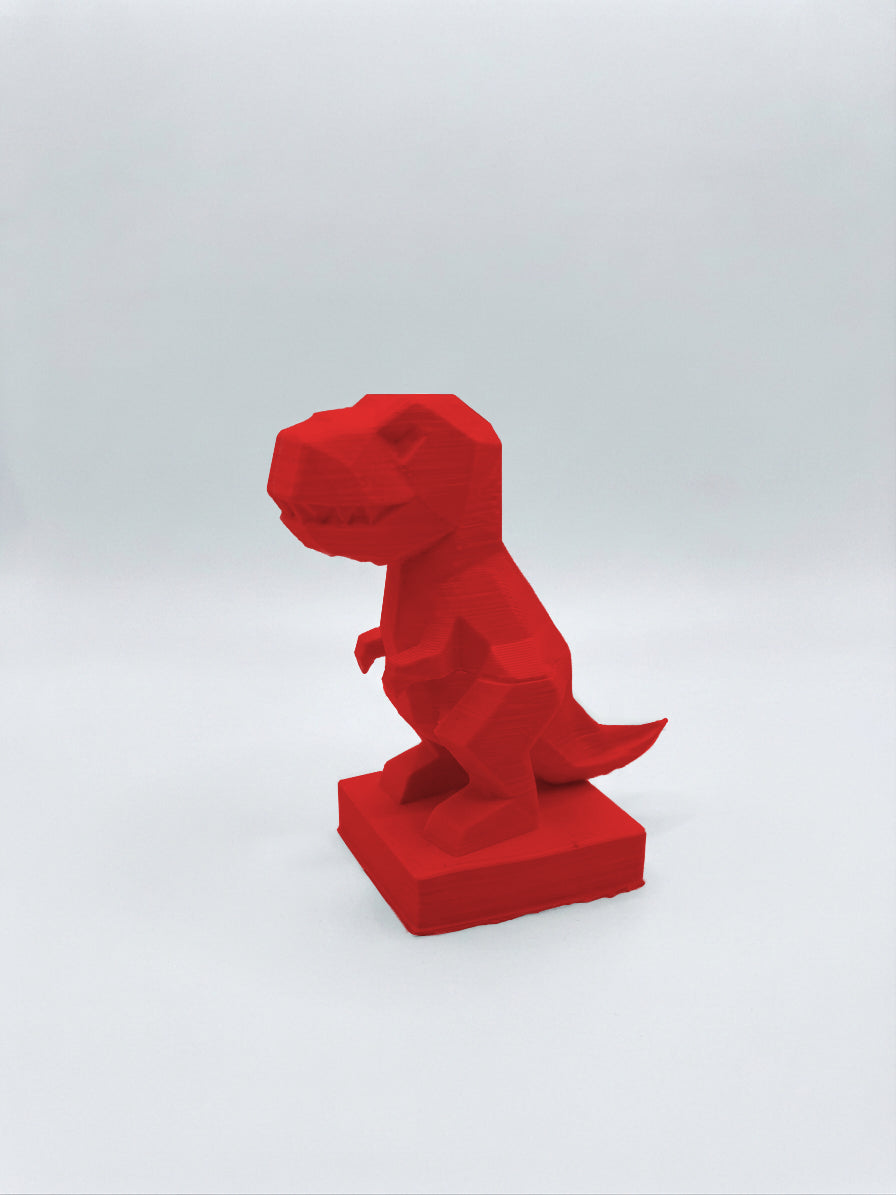 Statuina t-rex rosso in stampa 3D PLA, totem animale low-poly da collezione