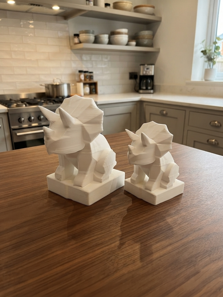 Statuina triceratopo in ambientazione, idea regalo di design da collezione