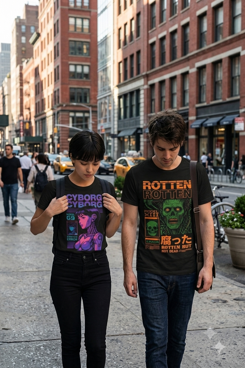 Maglietta Cyberpunk in ambientazione streetwear