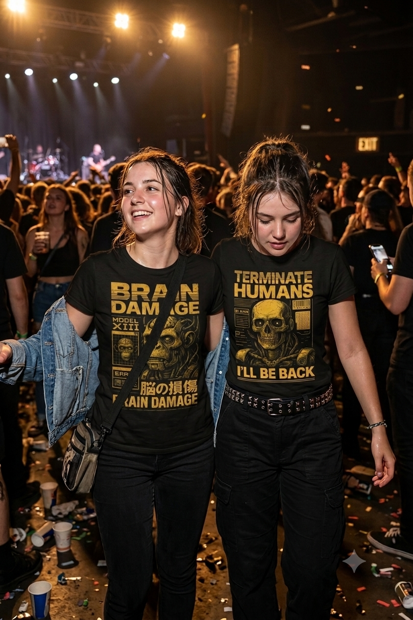 Maglietta Cyberpunk in ambientazione streetwear, dettaglio