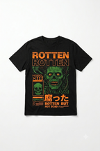 Maglietta Cyberpunk unisex nera con grafica Rotten, stampa streetwear