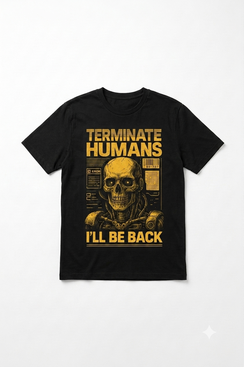 Maglietta Cyberpunk unisex nera con grafica Terminate, stampa streetwear