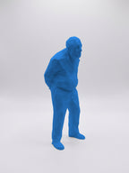 Statuina Umarell blu in stampa 3D PLA, gadget da ufficio omino da cantiere