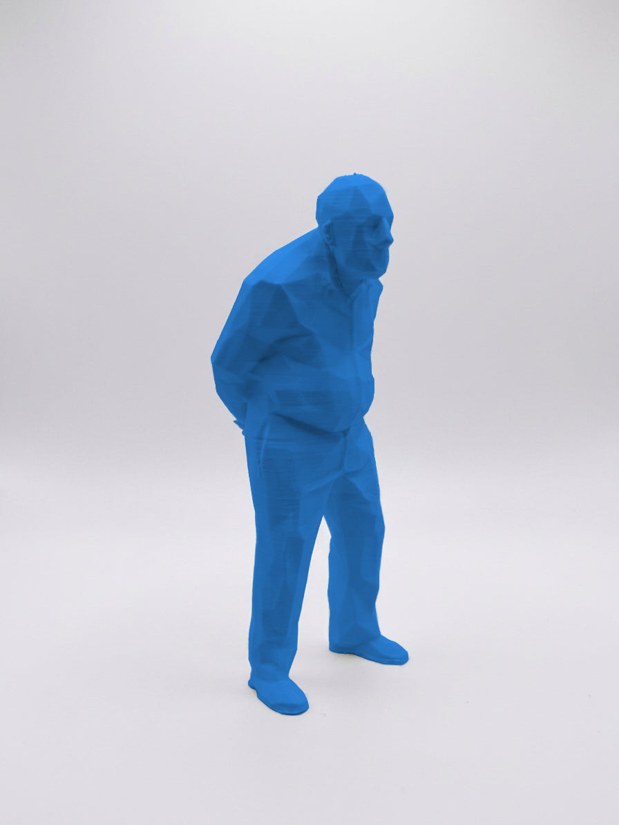 Statuina Umarell blu in stampa 3D PLA, gadget da ufficio omino da cantiere