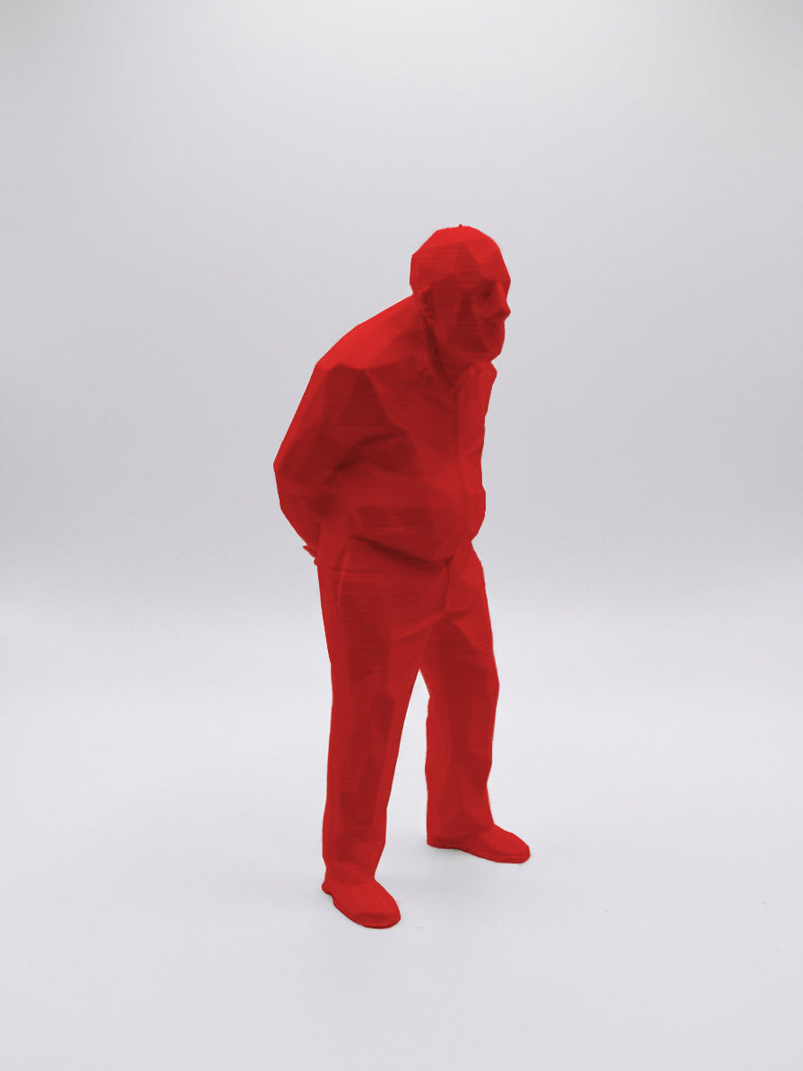 Statuina Umarell rossa in stampa 3D PLA, idea regalo omino da cantiere per la scrivania