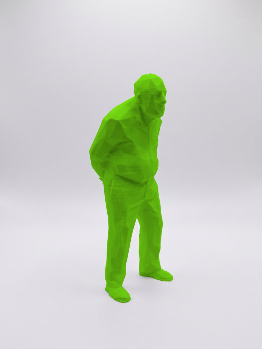 Statuina Umarell verde in stampa 3D PLA, soprammobile omino da cantiere