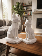 Dettaglio della finitura low-poly della statuina volpe stampata in 3D in PLA