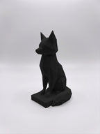 Statuina volpe nero in stampa 3D PLA, totem animale low-poly da collezione